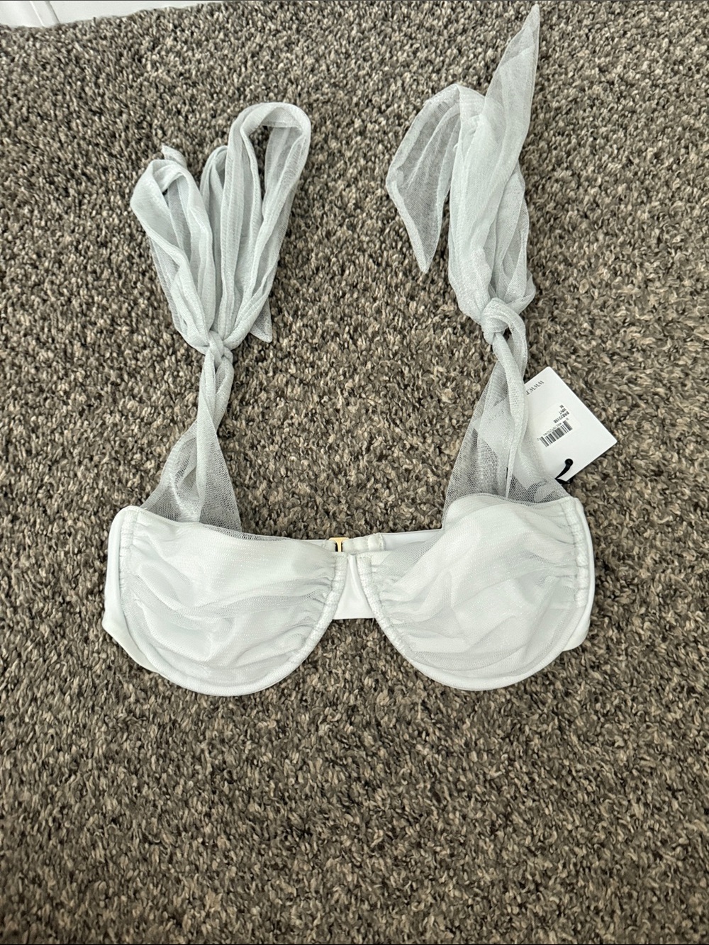 Beach Riot Sheer Tie-Shoulder Mesh Bikini top in White